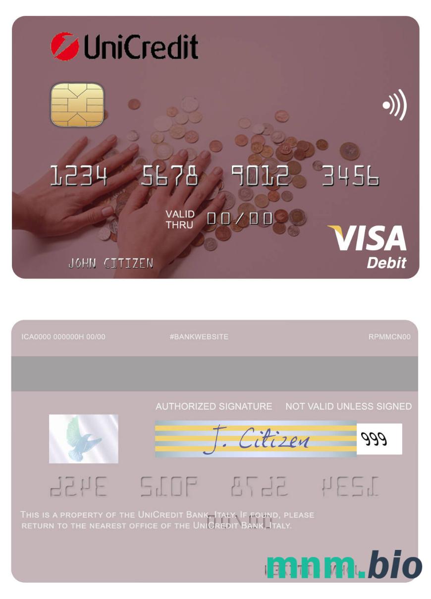 Italy UniCredit Bank visa debet karta przykład w formacie PSD